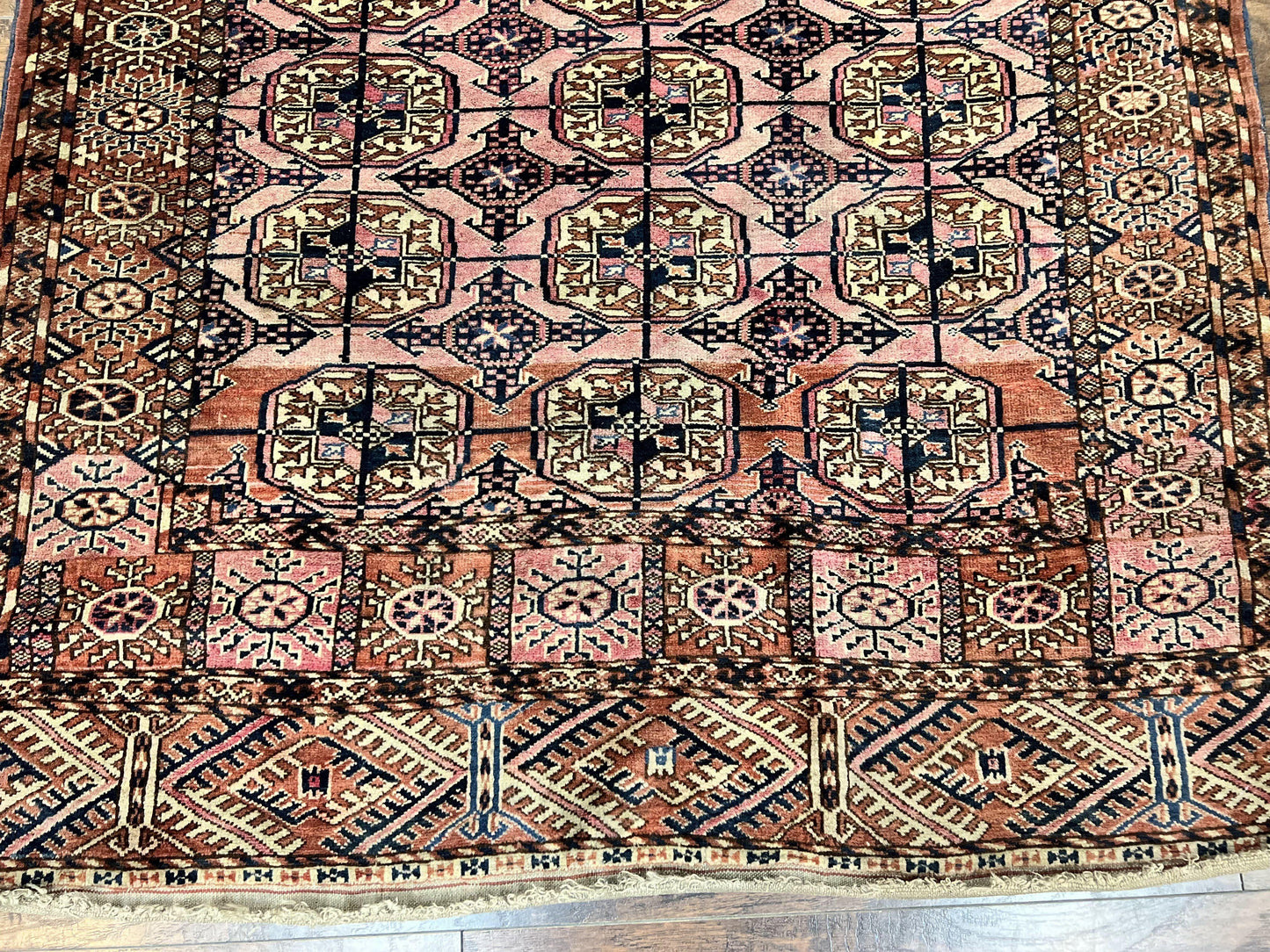 Persian Turkoman Rug 4x6, Wool Hand Knotted Antique Bokhara Carpet, Red Pink, Handmade Tribal Oriental Rug 4 x 6 ft - Nuvé