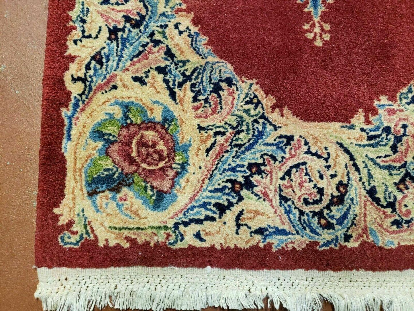 Small Persian Kirman Rug 2x4, Wool Oriental Vintage Handmade Carpet, Hand Knotted Floral Medallion, Red & Beige, Semi Open Field - Nuvé