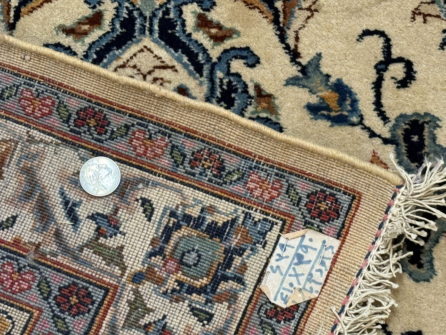 Persian Kashan Rug 10x14, Bone - Beige and Blue, Allover Pattern, Traditional Persian Carpet, Fine 260 KPSI - Nuvé