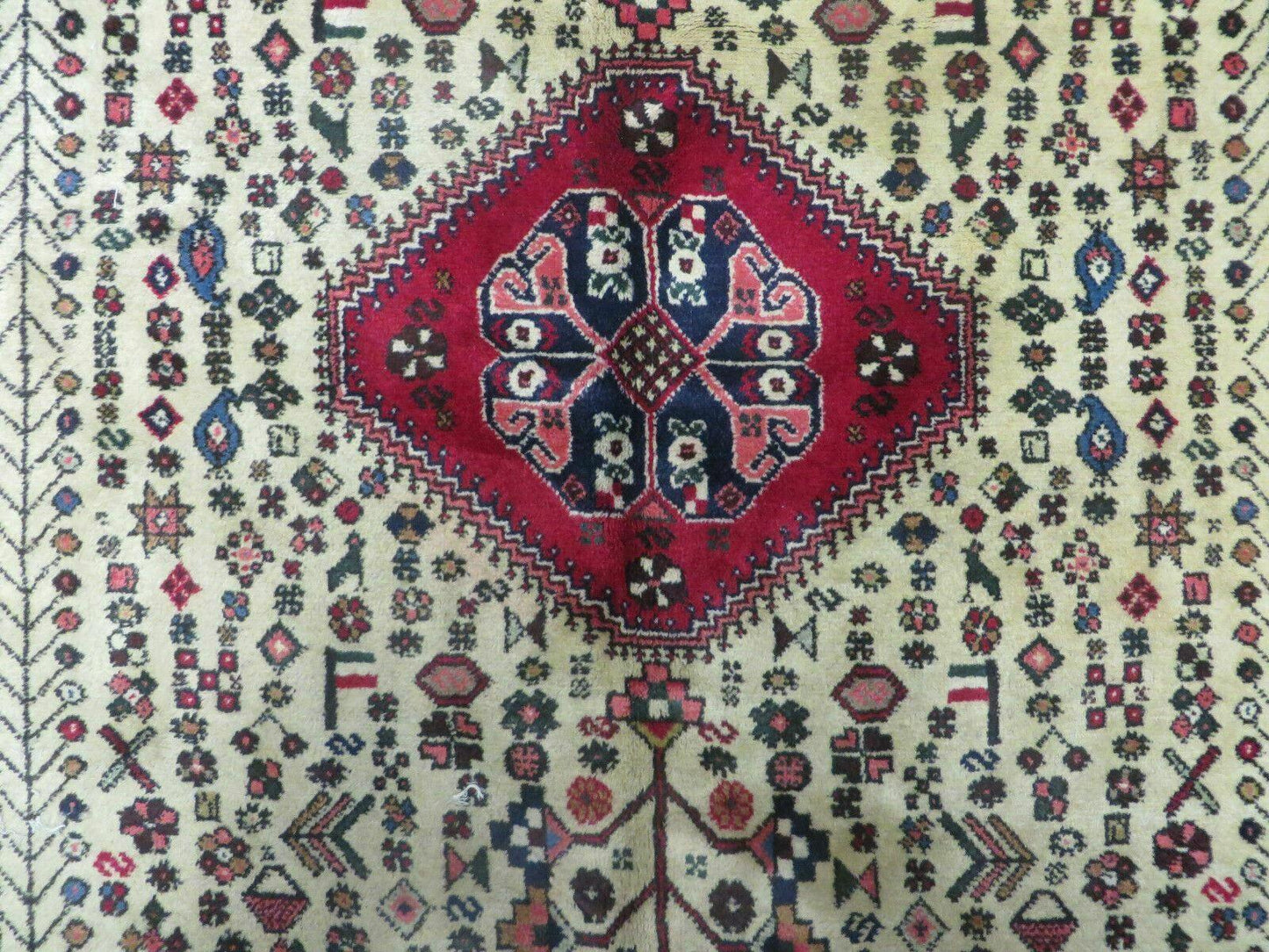 7' X 10' Vintage Handmade Indian Floral Wool Rug Hand Knotted Carpet Ivory Red - Nuvé
