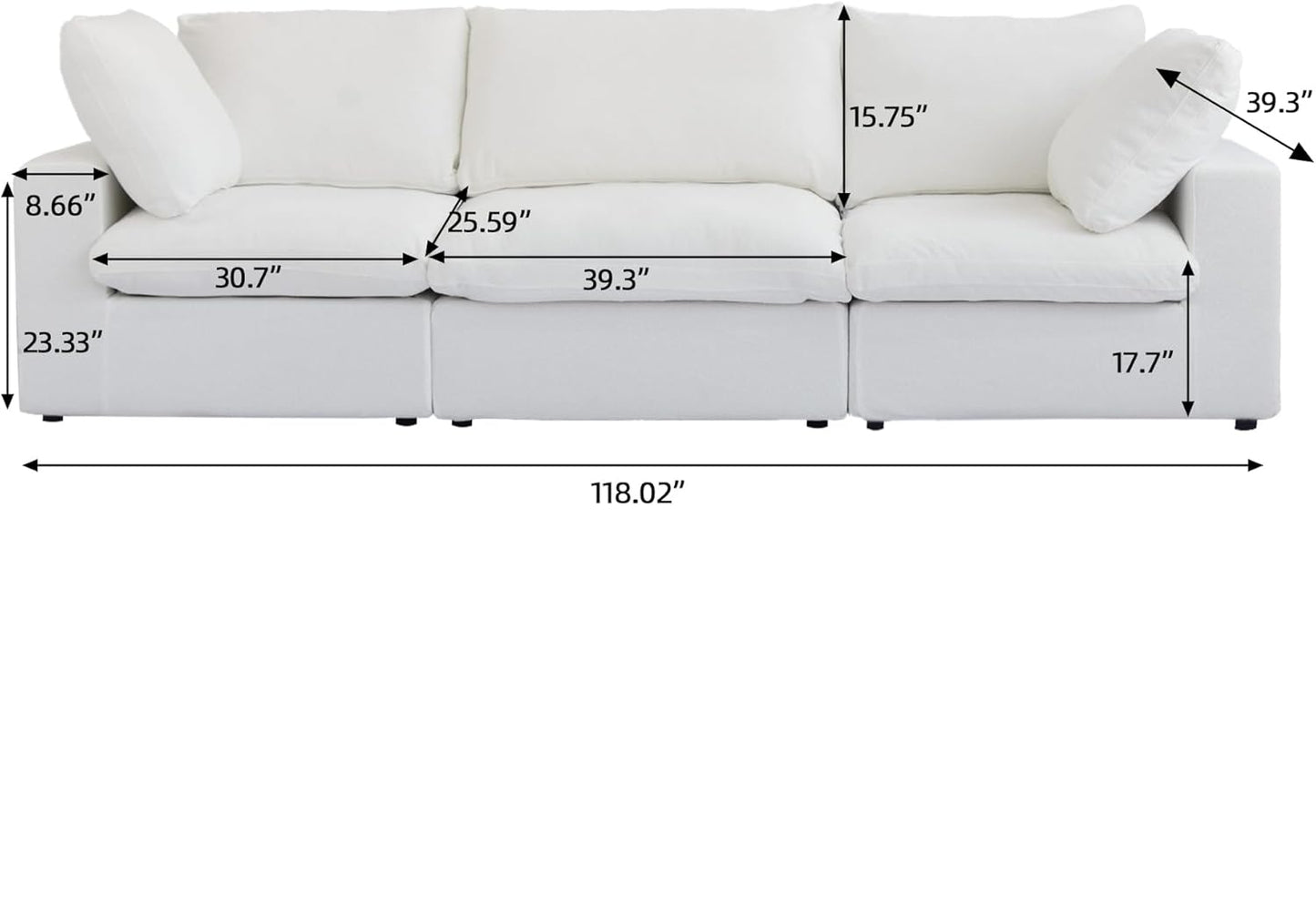 Nuvé® Solace Modular Bouclé Cloud Sofa - Snow White - 3-Seater Sofa - Nuvé