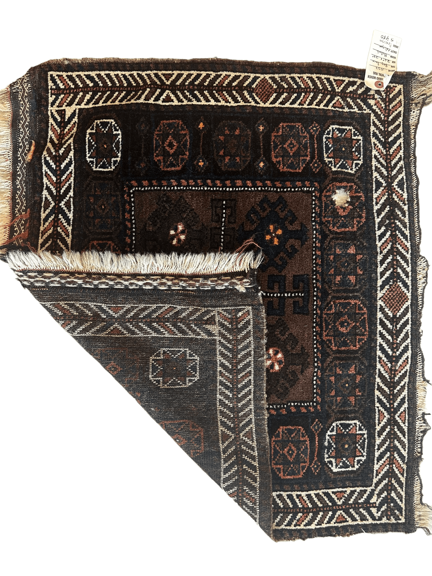 Distressed Hand Knotted Vintage Afghani Baluchi Wool Bag face 29” x 25” - Nuvé