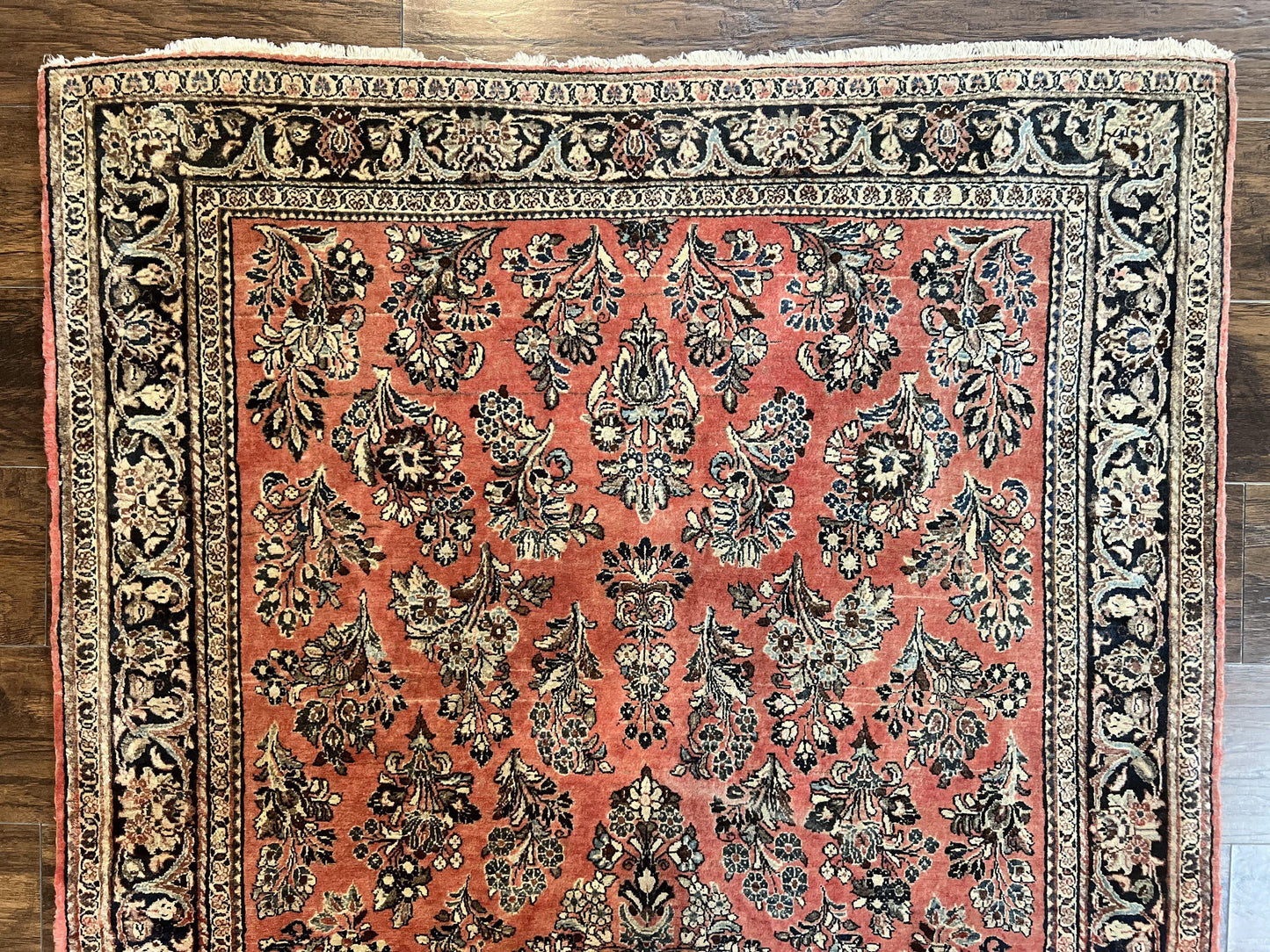 Antique Persian Sarouk Rug 4x7, Hand Knotted Wool Red Persian Carpet, Floral, Fine 300 KPSI - Nuvé