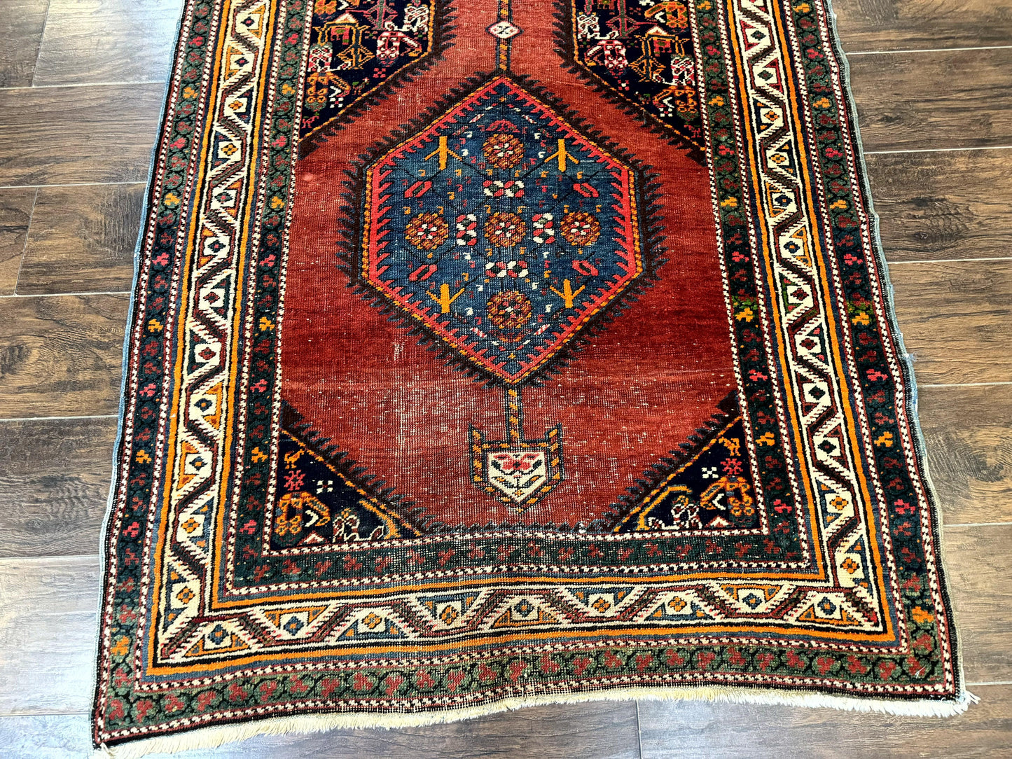 Antique Persian Sarab Runner Rug 3.9 x 12, Red, Handmade, Tribal Runner, Wool, Signed - Nuvé