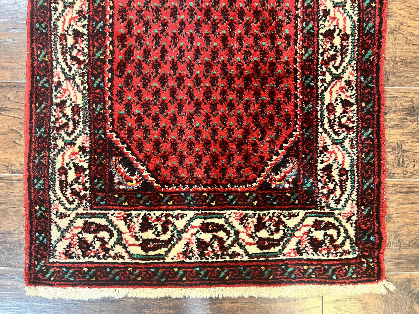 Persian Tribal Rug 2.6 x 5, Boteh Paisley Pattern, Red and Beige, Wool Hamadan Rug - Nuvé