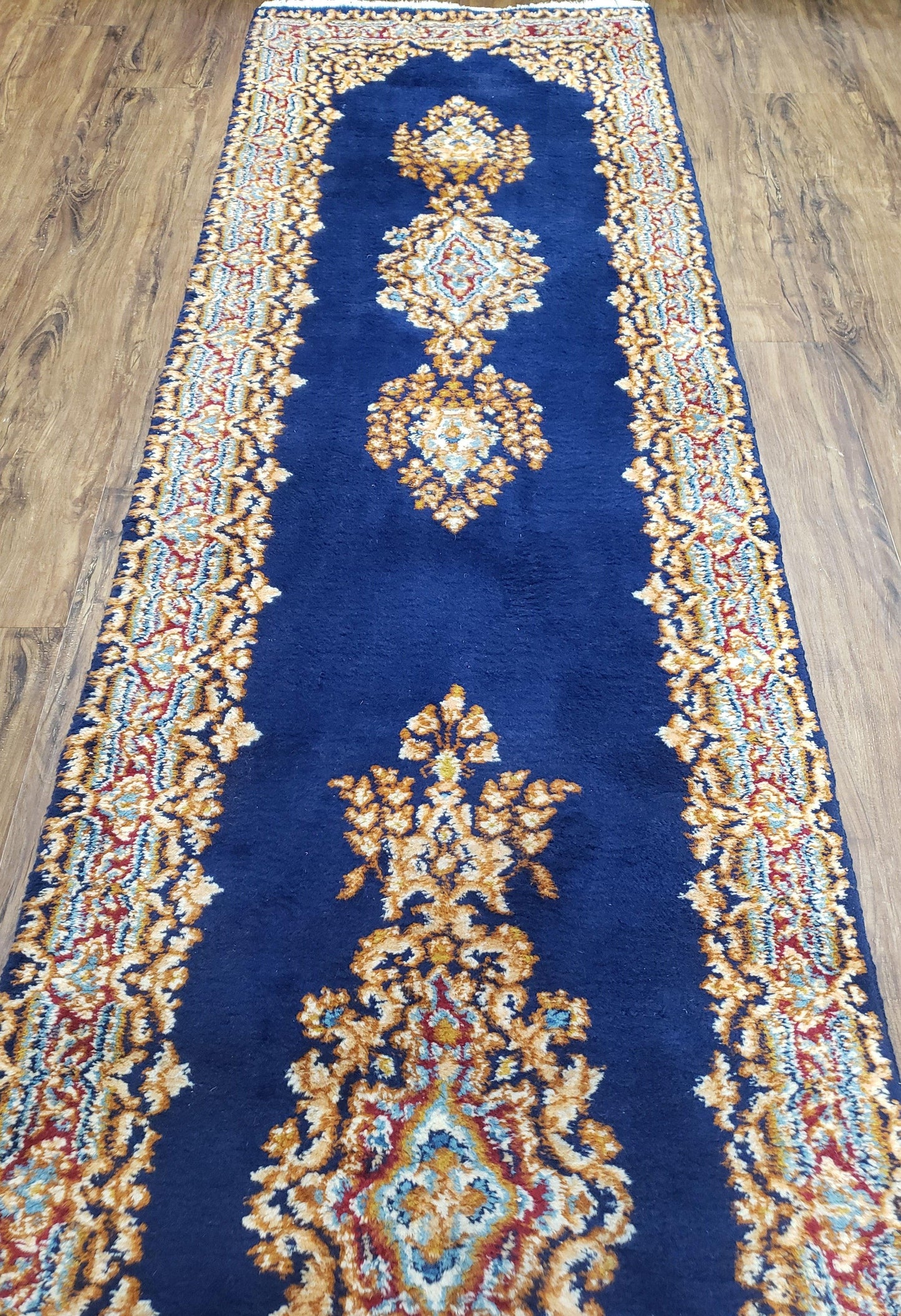 Semi Anique Dark Blue Persian Kerman Runner, 2'7" x 13'5" - Nuvé