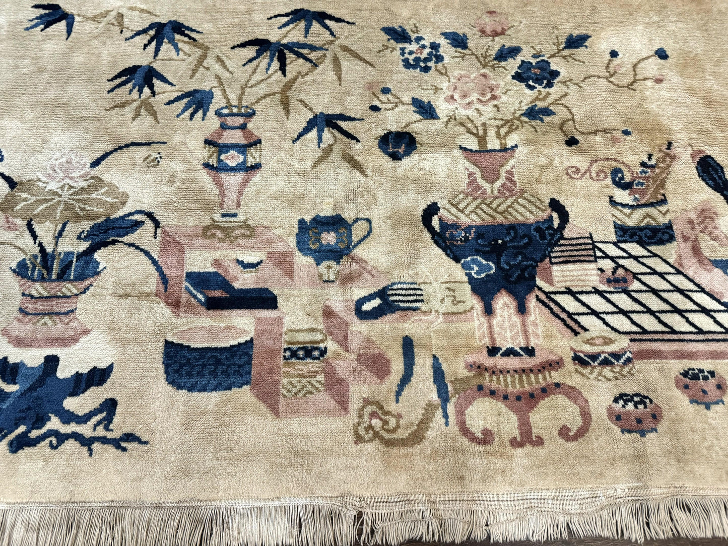 Chinese Rug 5x3, Horizontal Rug, Vases Flowers, Handmade Antique Vintage Carpet, Peking Rug, Chinese Wool Rug - Nuvé