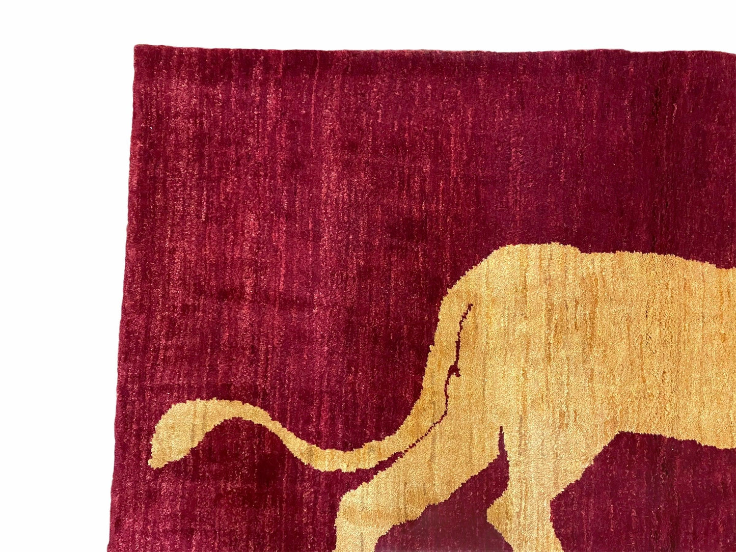 3.5 X 5 Handmade Rug Vintage New Rug Quality Wool Lion Red Veggy Dyes Pictorial - Nuvé
