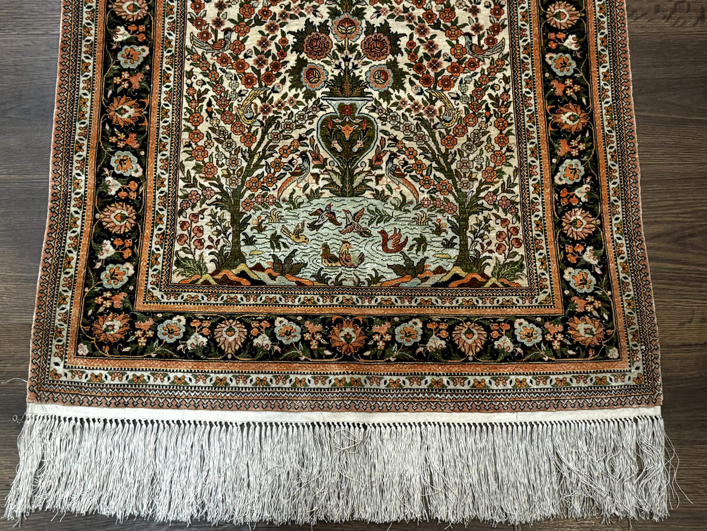 Exceptional Silk Rug 2.6 x 4, Very Fine 630 KPSI, Persian Vase Tree of Life Bird Pictorials, Handmade - Nuvé