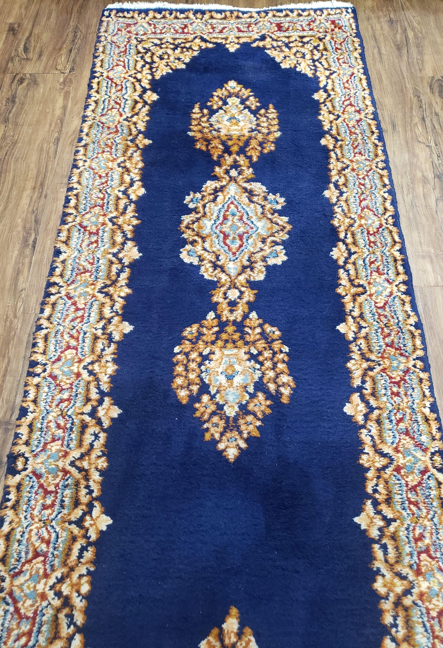Semi Anique Dark Blue Persian Kerman Runner, 2'7" x 13'5" - Nuvé