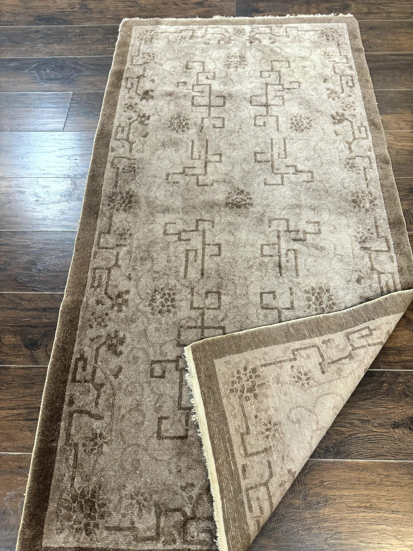 Antique Chinese Fette Rug 3x6, Taupe, Handmade Wool Chinese Carpet - Nuvé