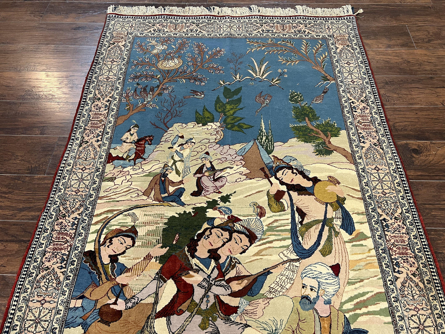 Vintage Persian Qum Pictorial Rug 5x7 - Wool & Silk - Nuvé