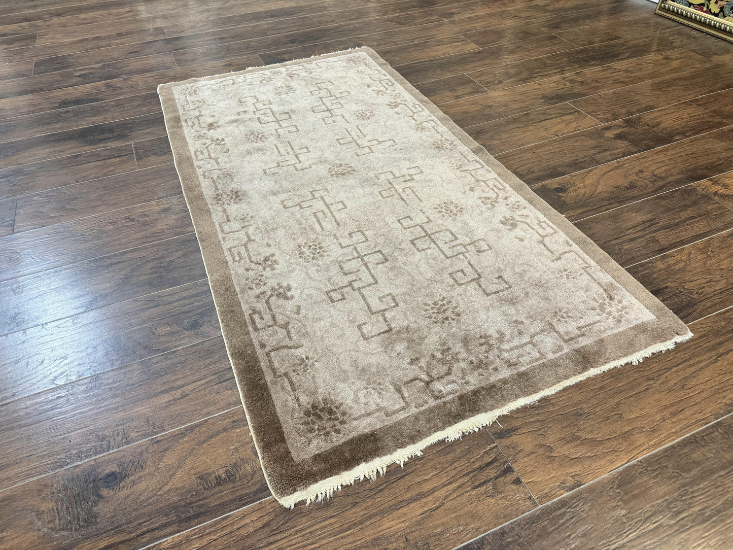 Antique Chinese Fette Rug 3x6, Taupe, Handmade Wool Chinese Carpet - Nuvé