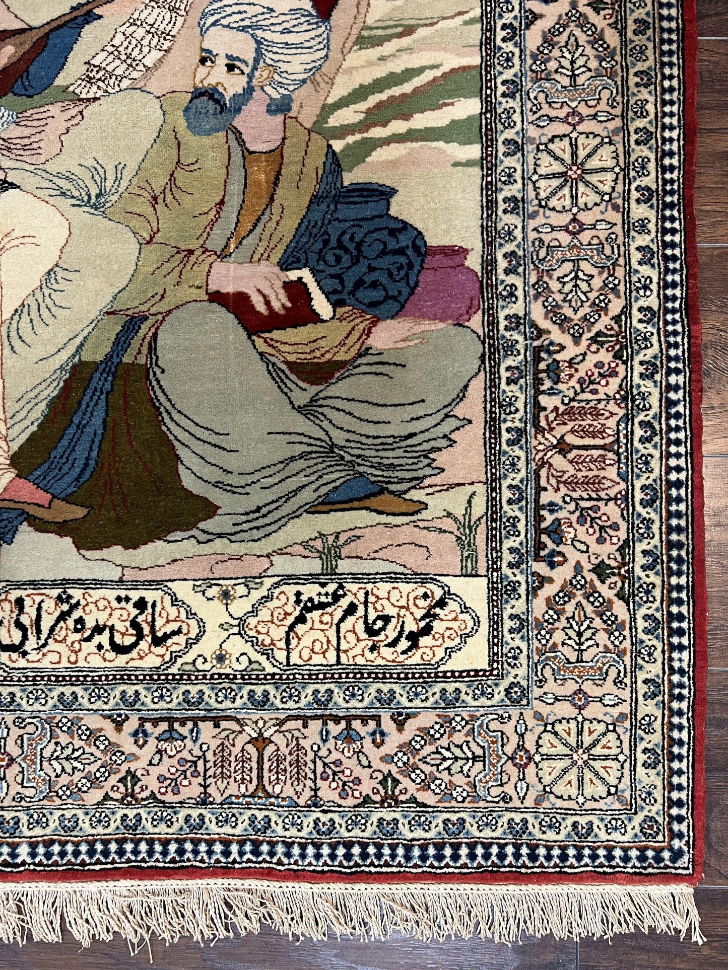 Vintage Persian Qum Pictorial Rug 5x7 - Wool & Silk - Nuvé