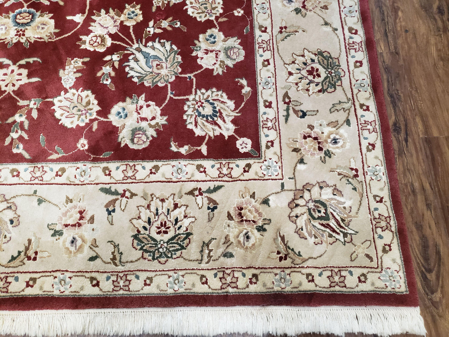 Vintage Traditional Oriental Area Rug, Hand-Knotted, Wool & Silk Accents, Maroon Red and Beige, 6x9 Carpet, 5' 9" x 9' - Nuvé