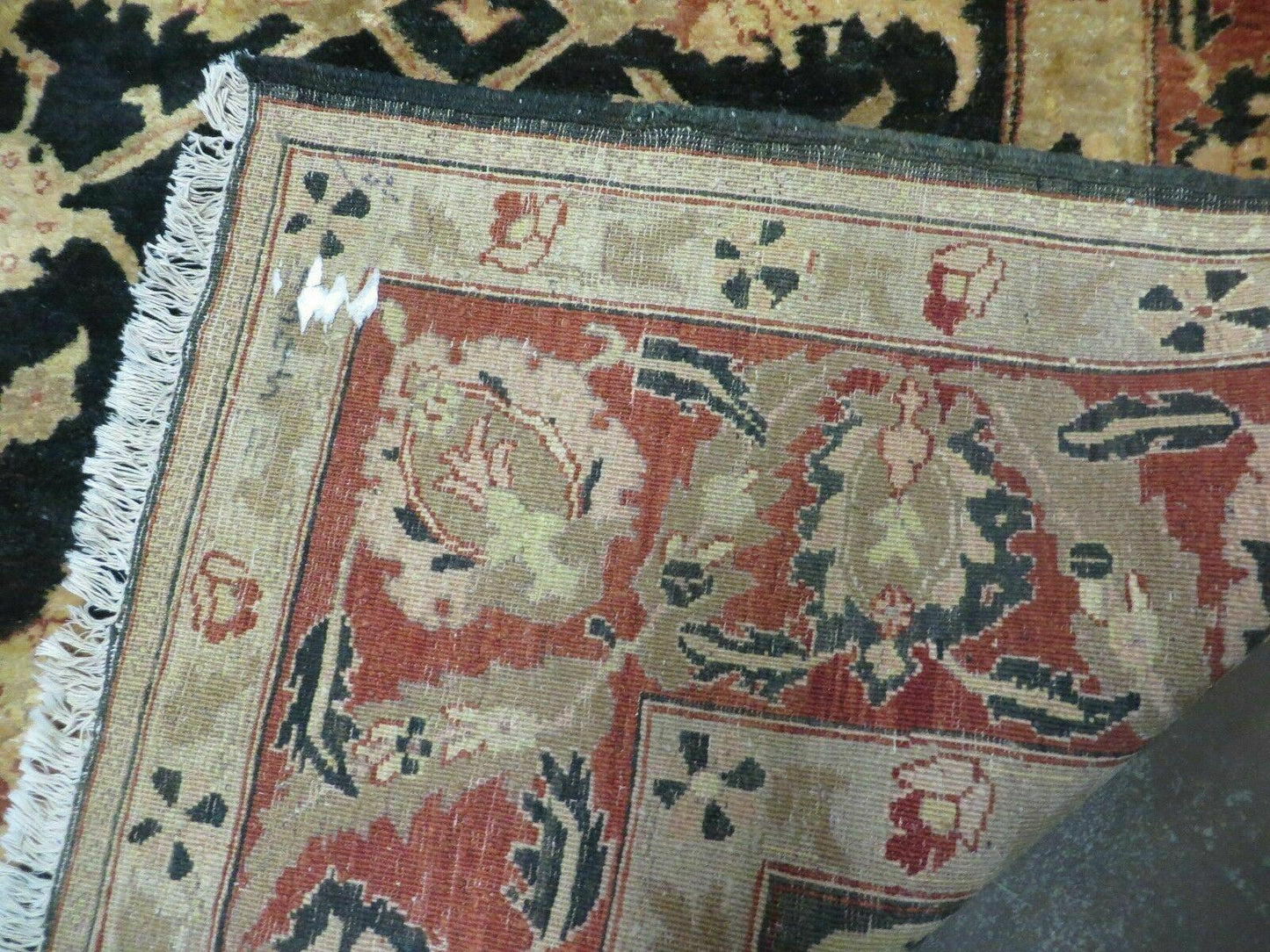 8' X 9' Handmade Pakistan Wool Cotton Rug Peshawar Black Floral Nice # 200C - Nuvé
