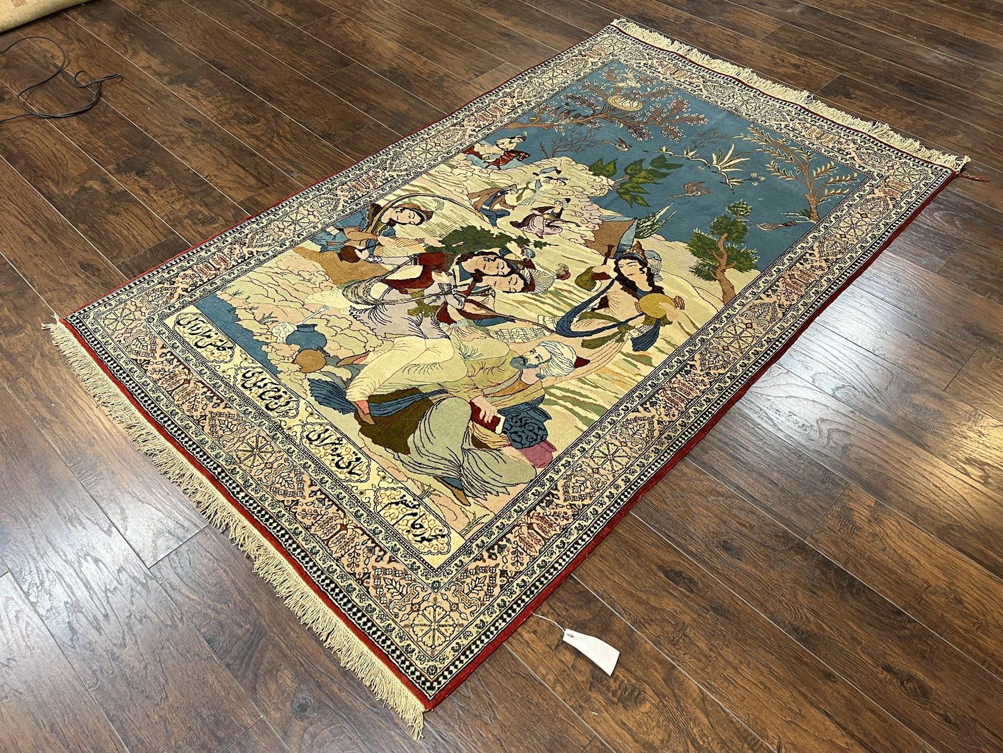 Vintage Persian Qum Pictorial Rug 5x7 - Wool & Silk - Nuvé
