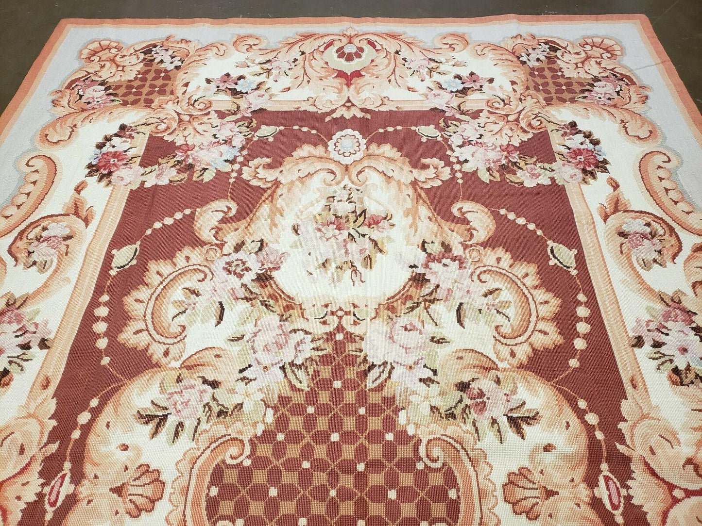 6' X 9' Vintage Handmade Chinese Needlepoint Wool Rug Flat Weave - Nuvé