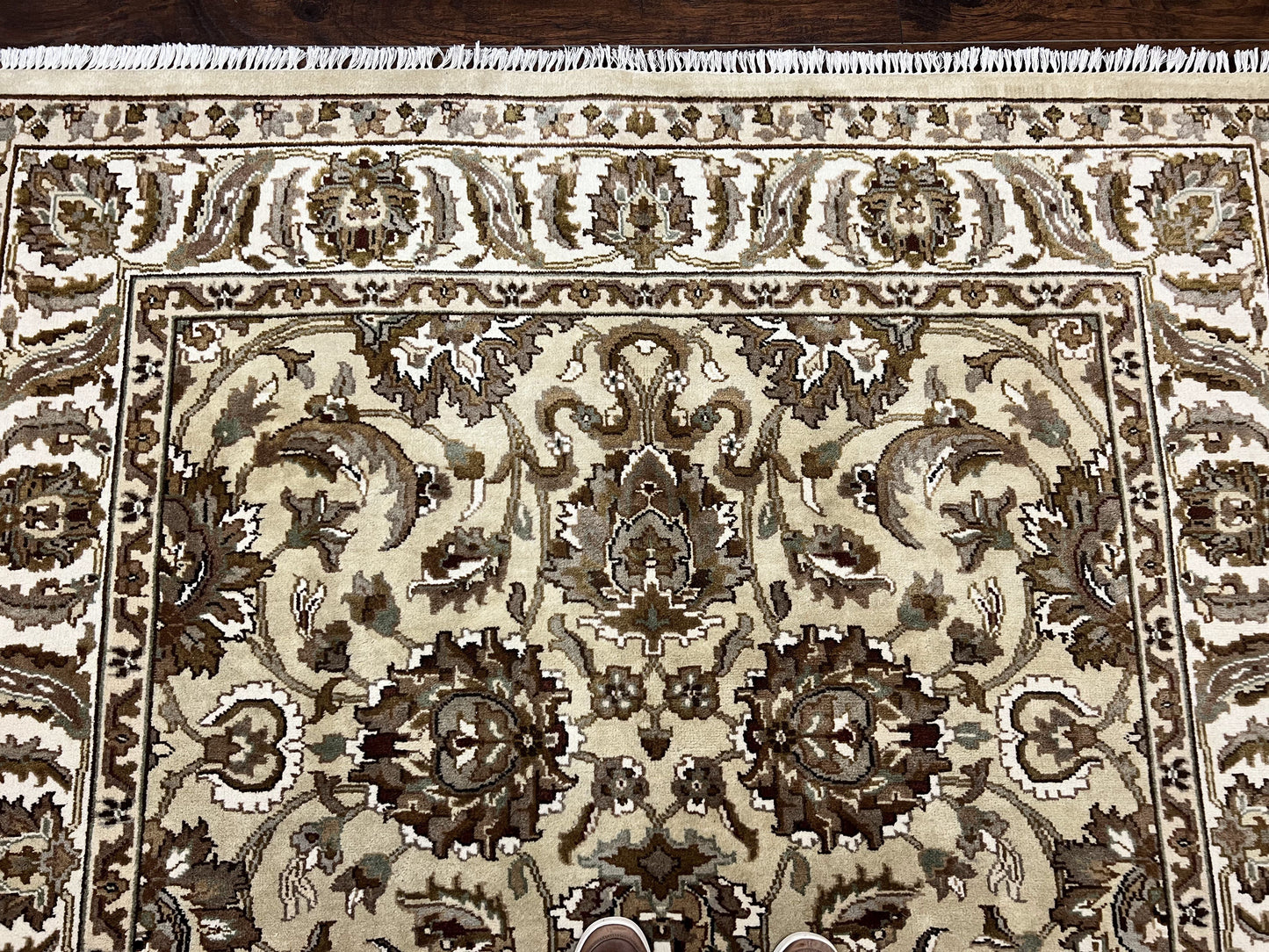 Indo Mahal Rug 6x9, Indian Carpet 6 x 9 ft, Light Green and Ivory, Floral Allover, Wool Oriental Carpet, Traditional Rug, Handmade - Nuvé