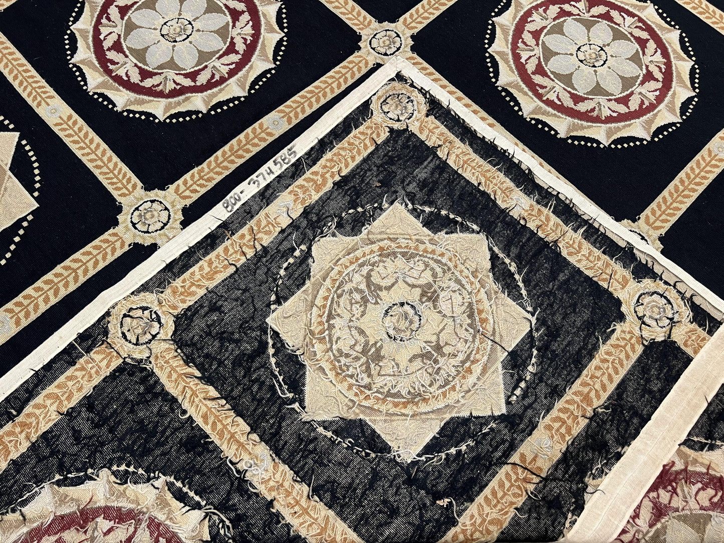 Large Needlepoint Rug 10x13, Panel Design, Black and Beige, Wool Needlepoint Carpet 10 x 13, English Garden, Handwoven Area Rug, Living Room - Nuvé