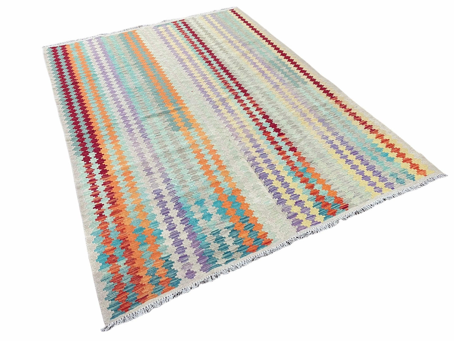 Colorful Kilim Rug 6x8 Multicolor Turkish Kilim Rug 6 x 8 Flat Weave Kilim Playful Anatolian Kilim Wool Kilim New Rug - Nuvé