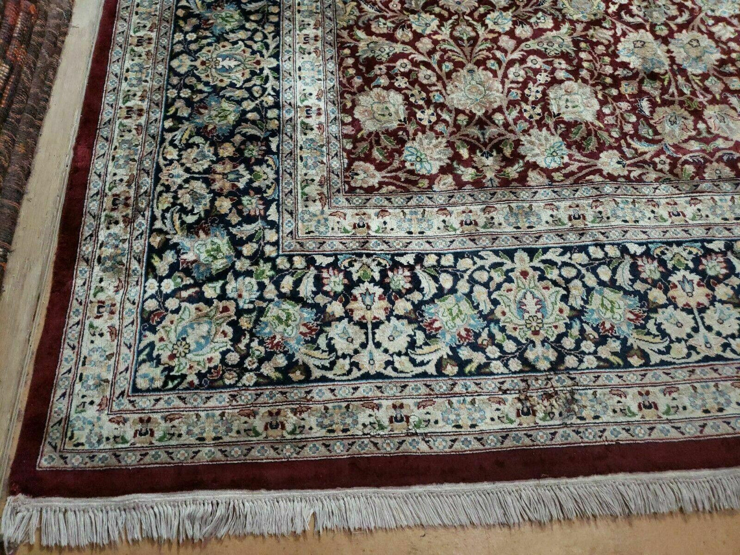 Persian Rug 9x12, Floral Allover, Very Fine, Handmade, Room Sized Oriental Carpet, Sino Persian, Maroon and Navy Blue - Nuvé