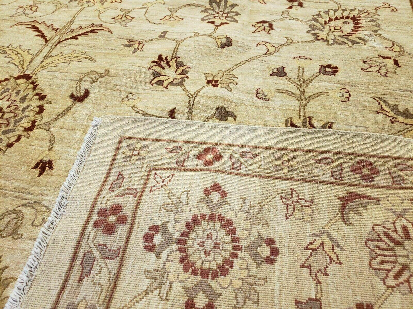 Oushak Rug 10x14 Neutral Colors Handmade Peshawar Wool Carpet Oatmeal Beige - Nuvé