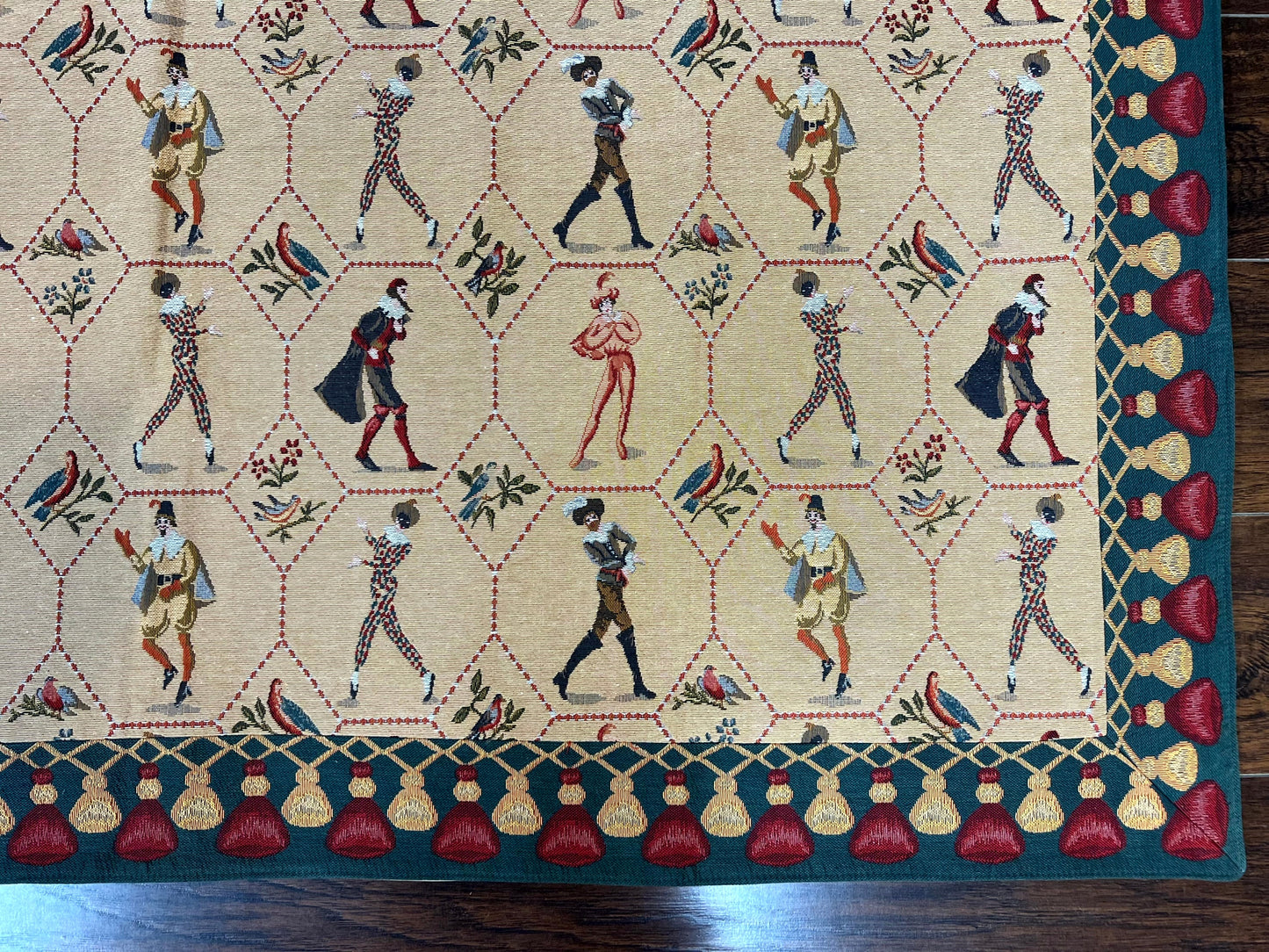 Square Tapestry 5x5, Wall Hanging, Human Pictorials, Court Jesters, Vintage