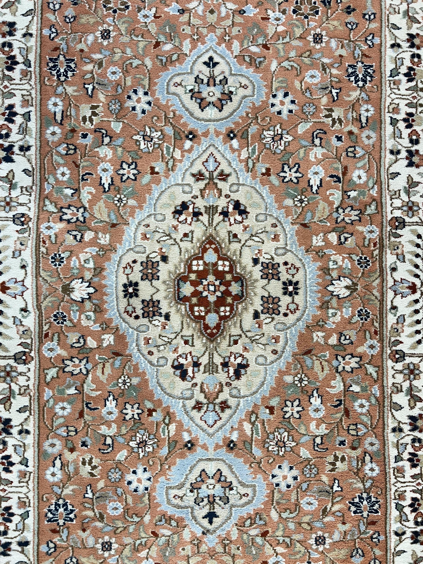 Indo Persian Rug 6x9, Wool Hand Knotted Vintage Carpet, Salmon & Ivory, Traditional Oriental Rug 6 x 9 - Nuvé
