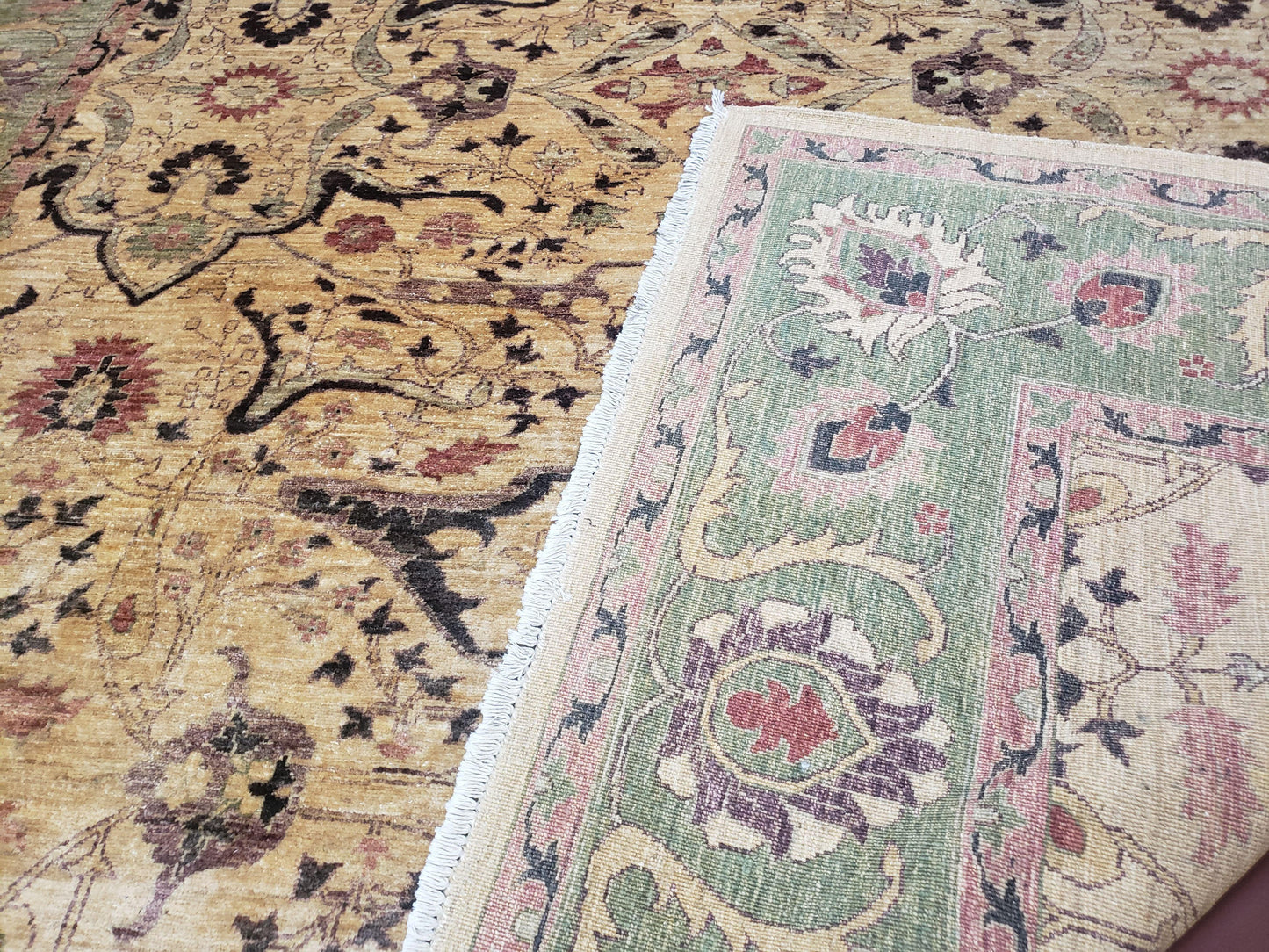 Vintage Peshawar Area Rug 8'4" x 9'7", Room Sized Peshavar Wool Oriental Carpet, Ivory/Beige & Dark Violet, Farmhouse Rug, Haji Jalil Design - Nuvé