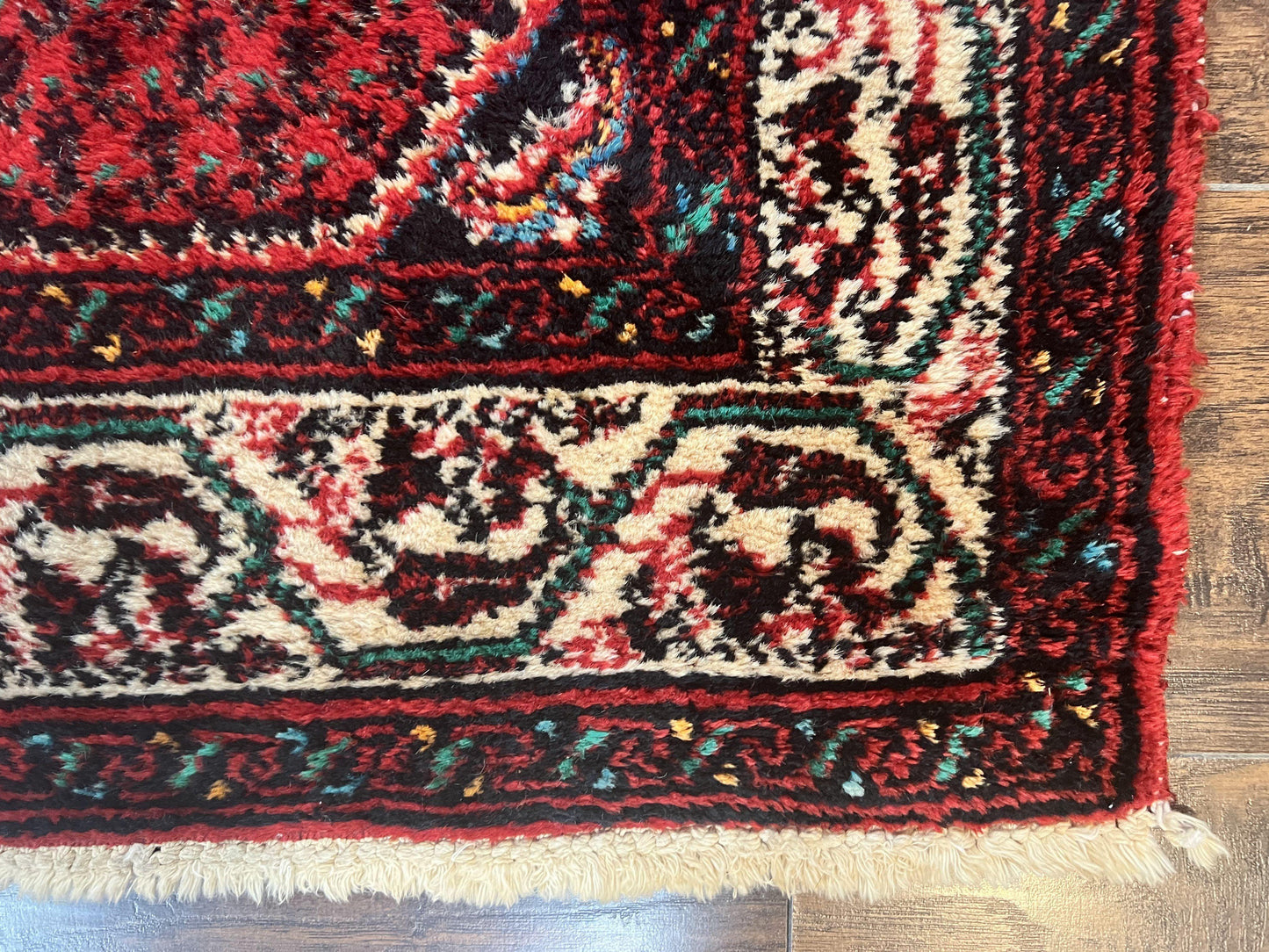 Persian Tribal Rug 2.6 x 5, Boteh Paisley Pattern, Red and Beige, Wool Hamadan Rug - Nuvé