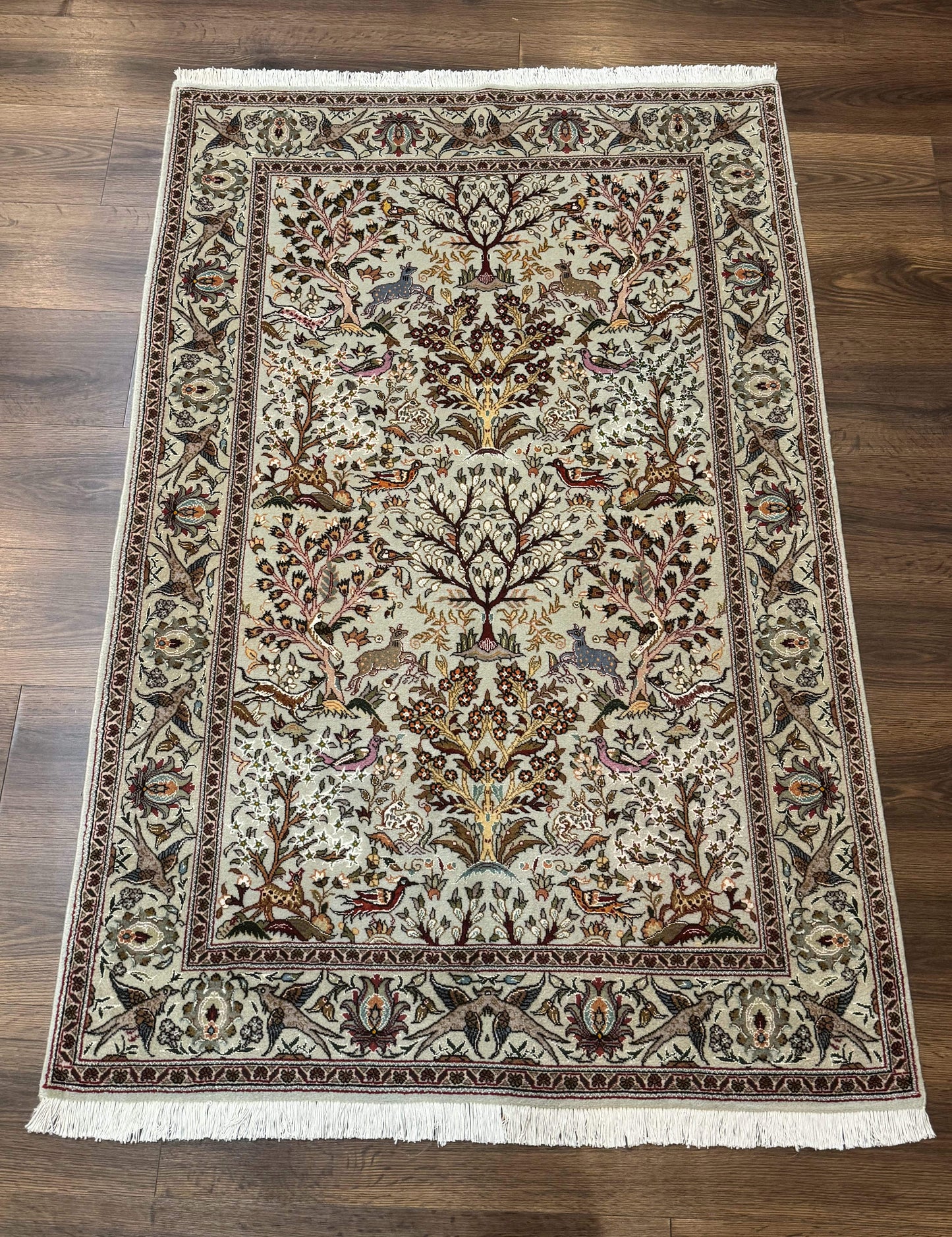 Wonderful Persian Tabriz Rug 3x5, Tree of Life, Animal Pictorials, Birds, Wool & Silk Highlights, Fine 330 KPSI - Nuvé