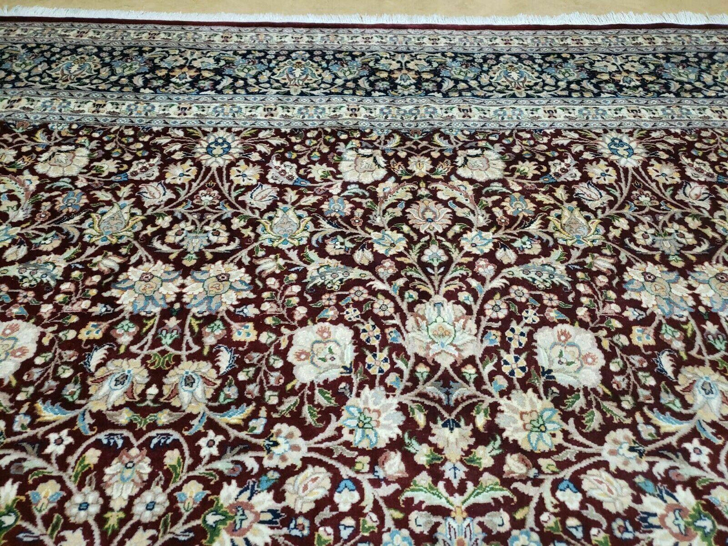 Persian Rug 9x12, Floral Allover, Very Fine, Handmade, Room Sized Oriental Carpet, Sino Persian, Maroon and Navy Blue - Nuvé