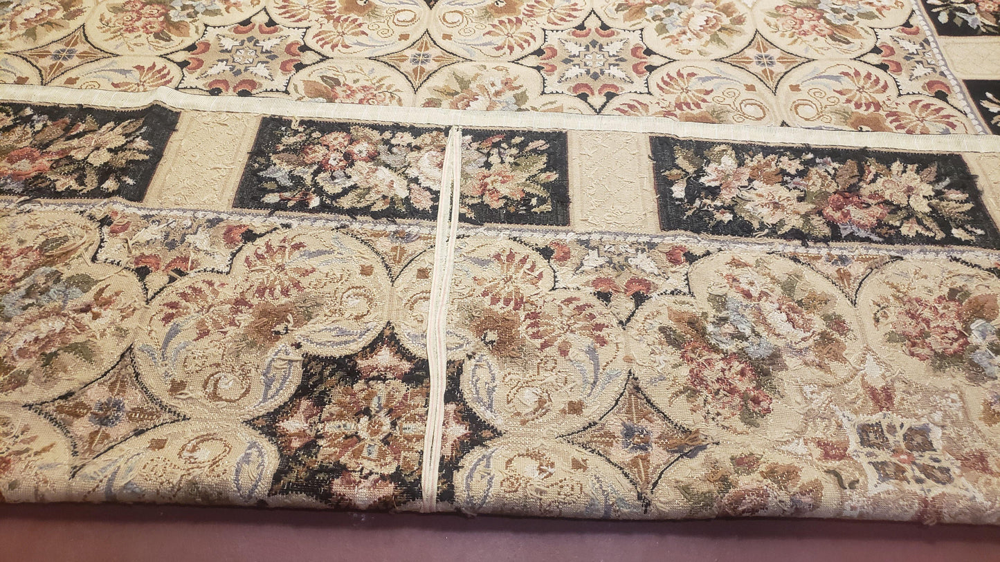 Needlepoint Rug 8x10ft Allover European Design Flowers 100% Wool Hand Knotted Aubusson Area Rug Brand New Flatweave Needle Point Carpet Chic - Nuvé