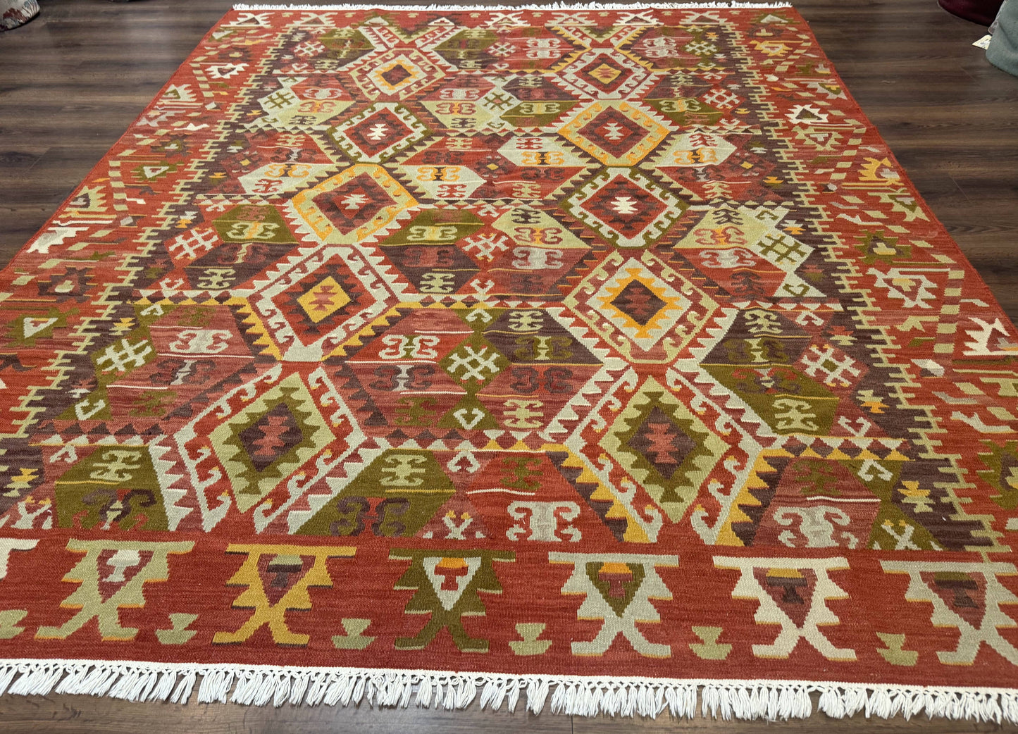 Turkish Kilim Rug 8x10, Geometric Design, Large Kilim Carpet - Nuvé