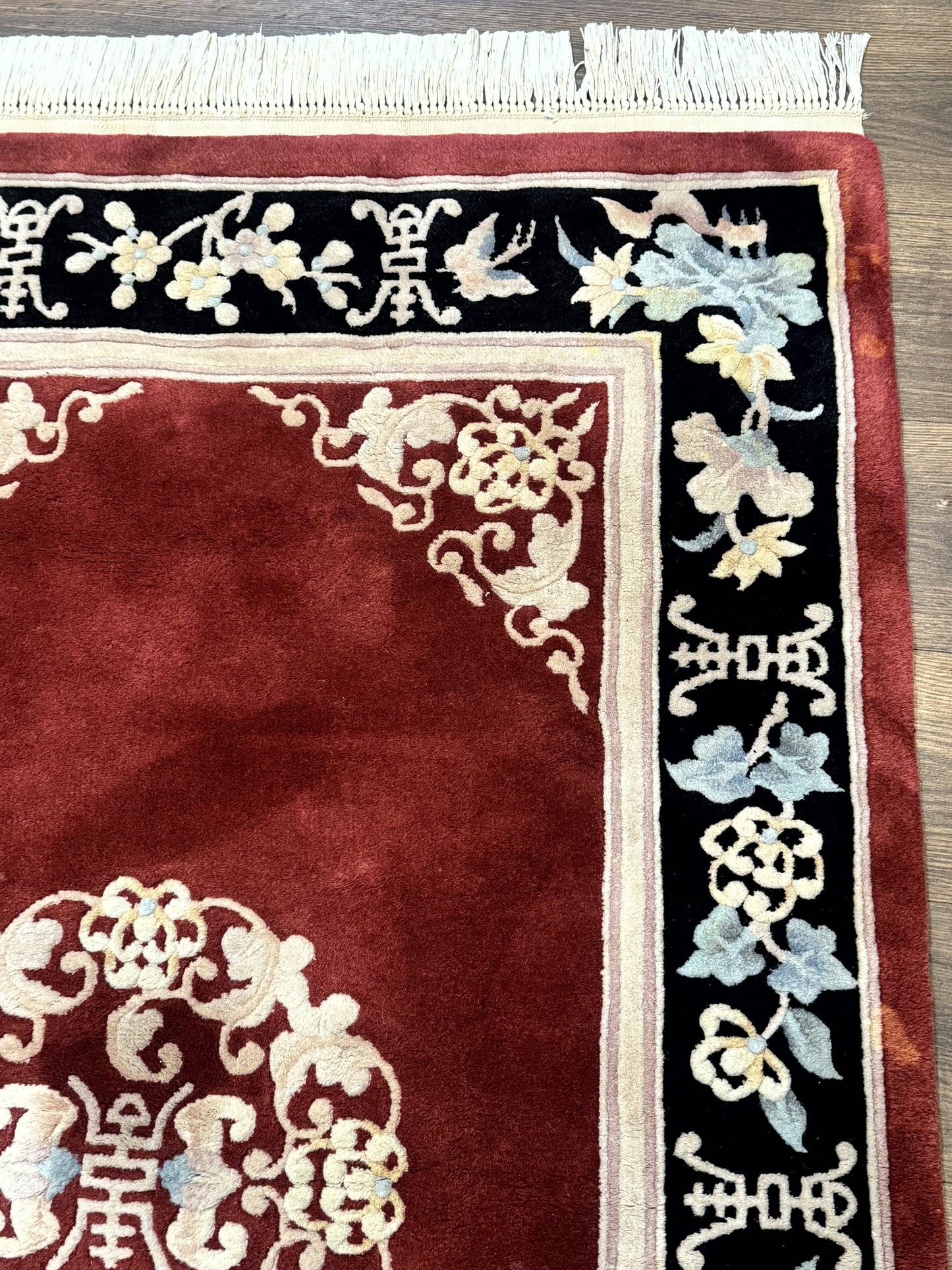 Dark Red Chinese Wool Rug 4x6, Chinese 90 Line Rug, Carving Rug, Handmade, Pair B - Nuvé