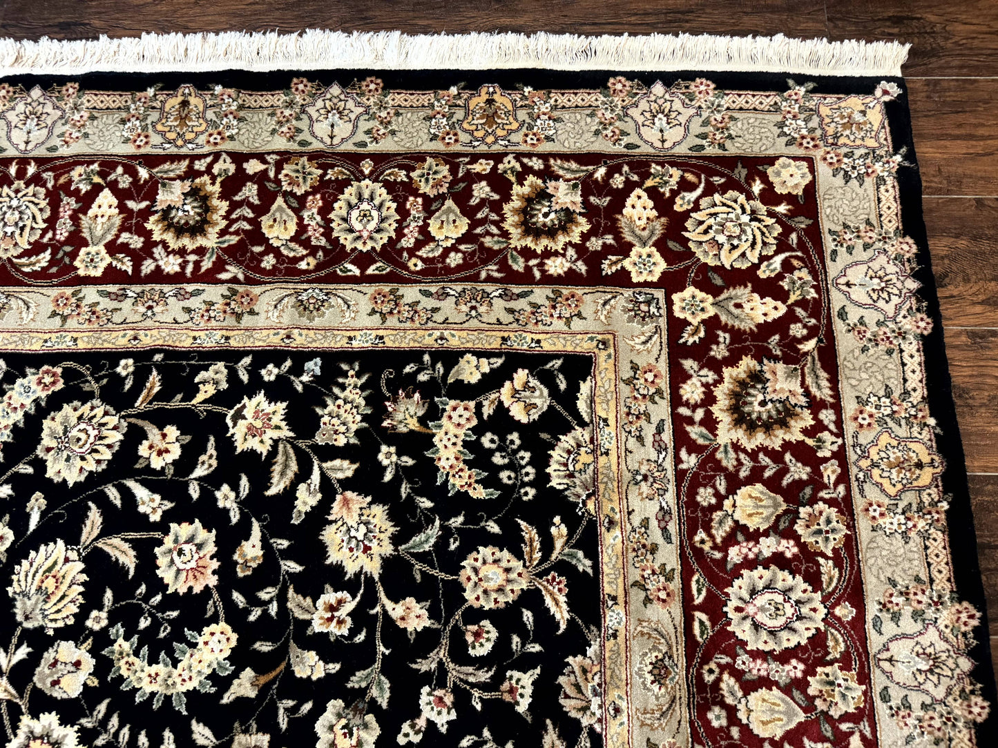 Sino Persian Rug 9x12, Fine Elegant Oriental Carpet 200 KPSI, Black and Dark Red, Allover Floral - Nuvé