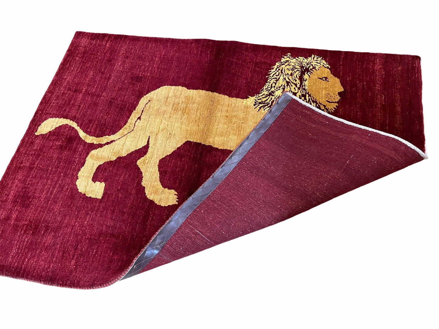 3.5 X 5 Handmade Rug Vintage New Rug Quality Wool Lion Red Veggy Dyes Pictorial - Nuvé