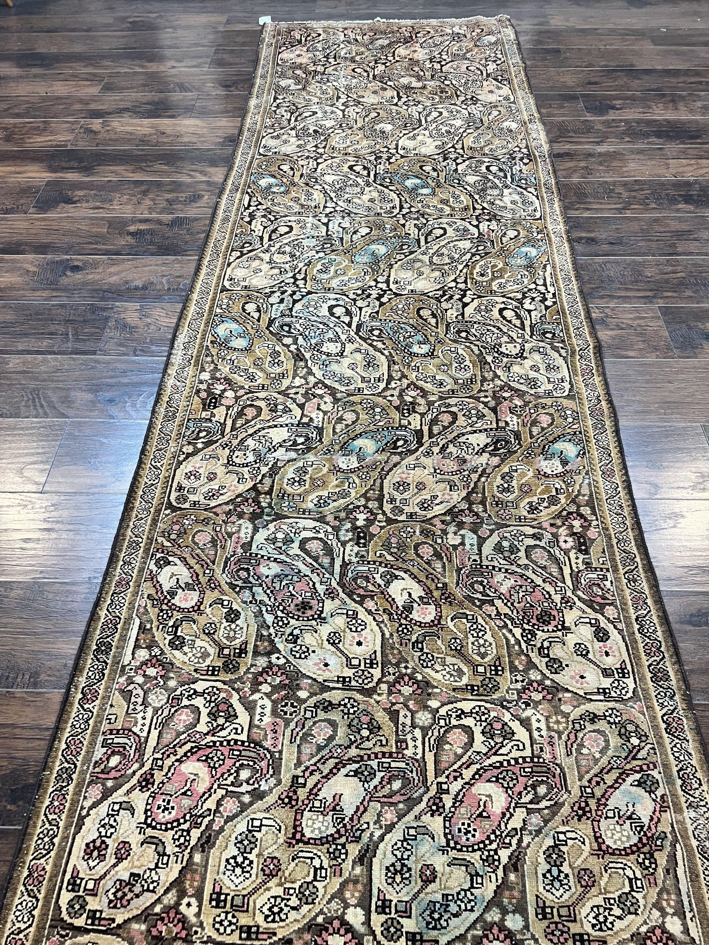 Antique Persian Malayer Runner Rug 3x16, Repeated Boteh Paisley Design, Rare Rug, 1920s Antique Oriental Carpet, Wool Handmade Hand Knotted 3 x 16 ft Rug - Nuvé