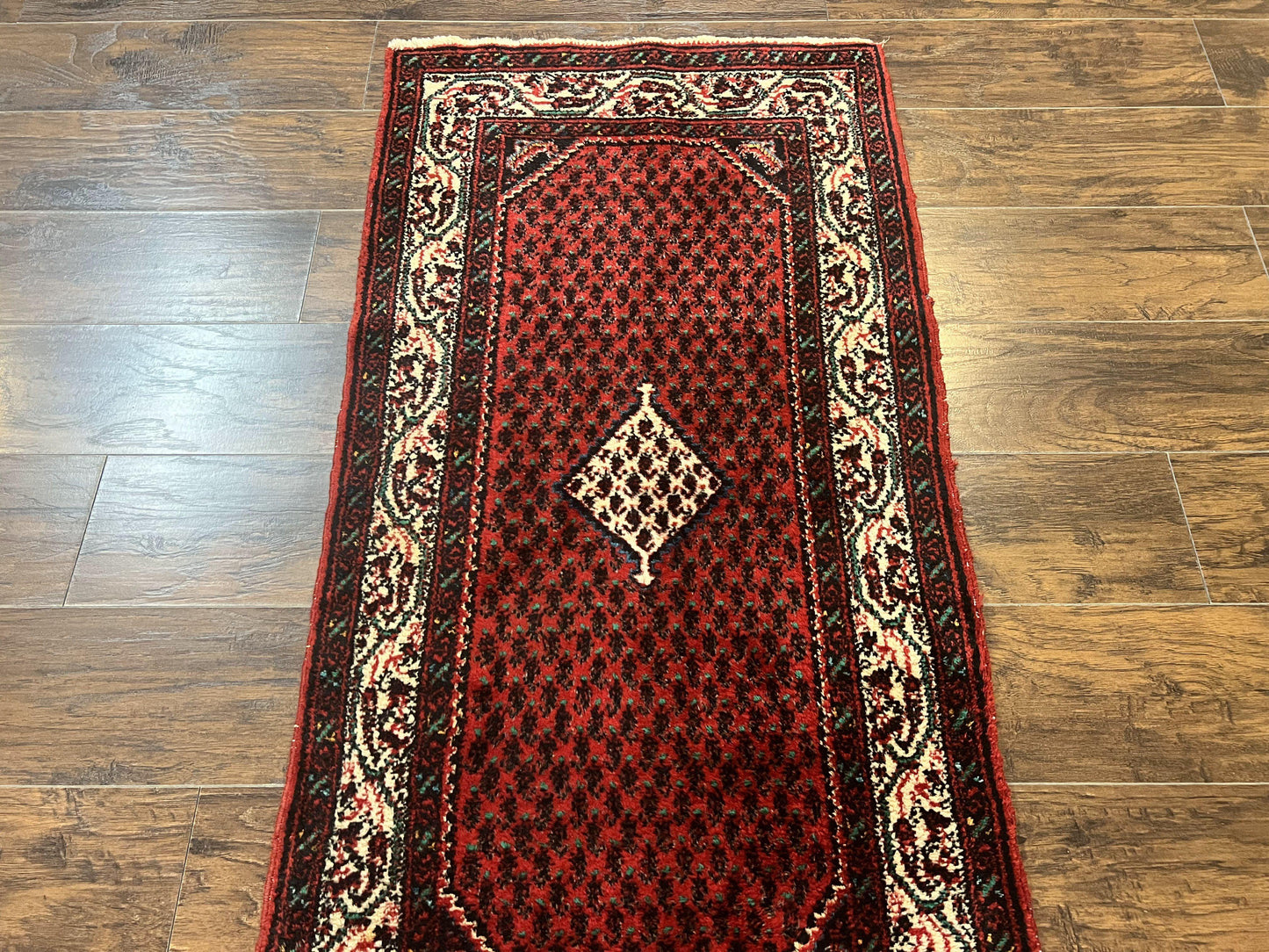 Persian Tribal Rug 2.6 x 5, Boteh Paisley Pattern, Red and Beige, Wool Hamadan Rug - Nuvé