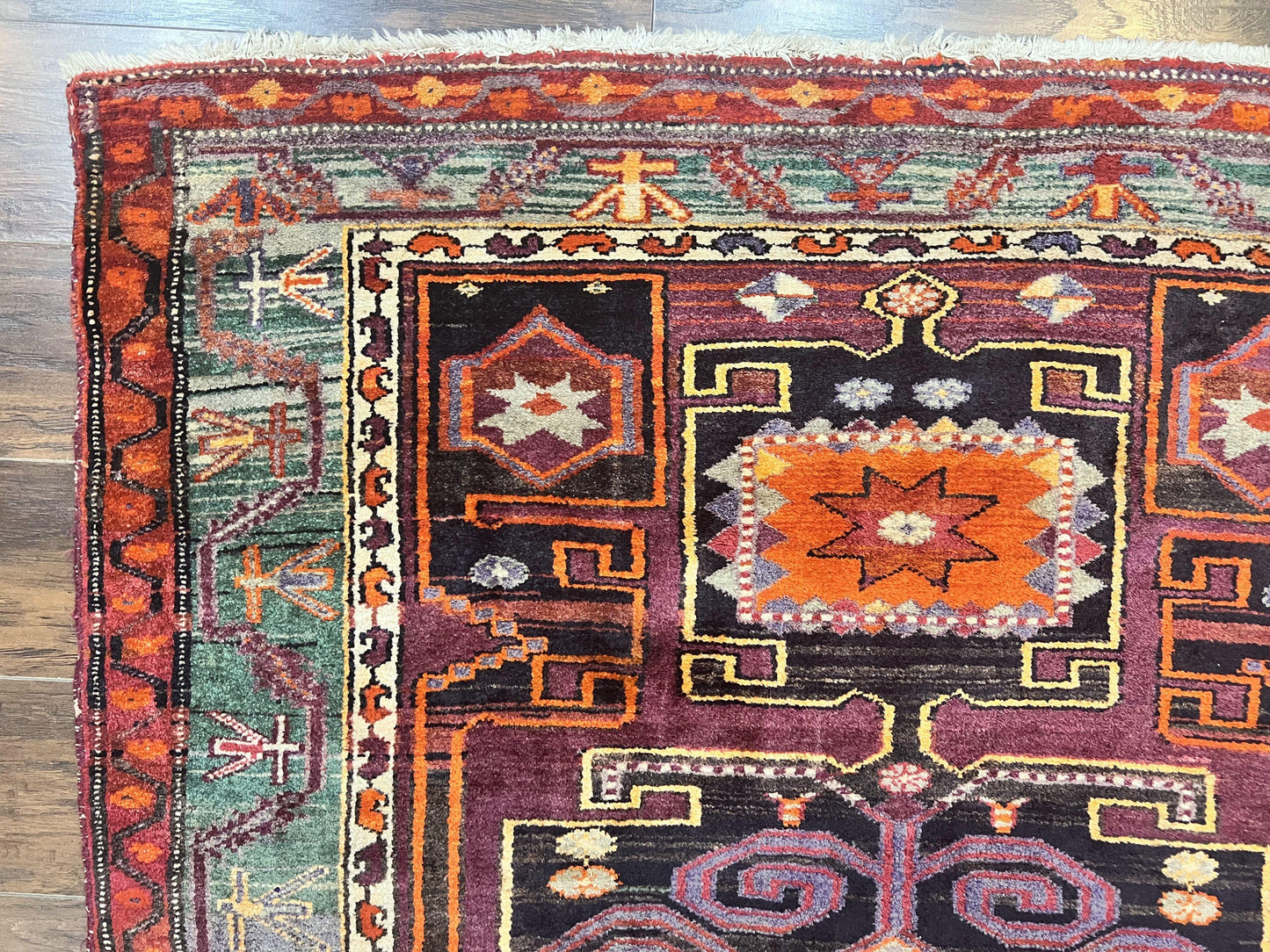 Persian Tribal Rug 5x6, Persian Nahavand Rug, Purple, Geometric Vintage Wool Handmade Carpet - Nuvé