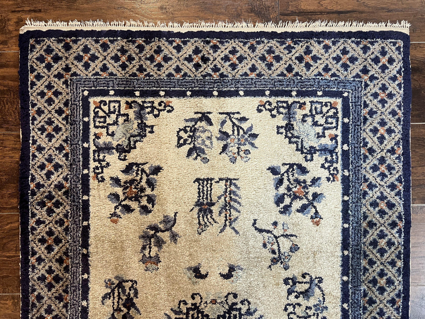 Silk Chinese Rug 3x5, Vintage Handmade Peking Carpet, Asian Oriental Art Deco Rug - Nuvé