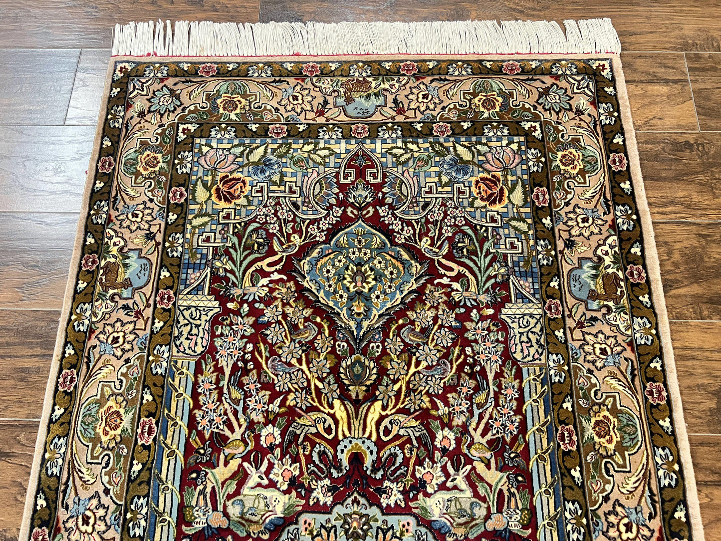 Marvelous Persian Isfahan Rug 3.7 x 5.6, Tree of Life and Animal Pictorials, Handmade Vintage Super Fine 600 KPSI, Kork Wool Silk Highlights, Rare - Nuvé