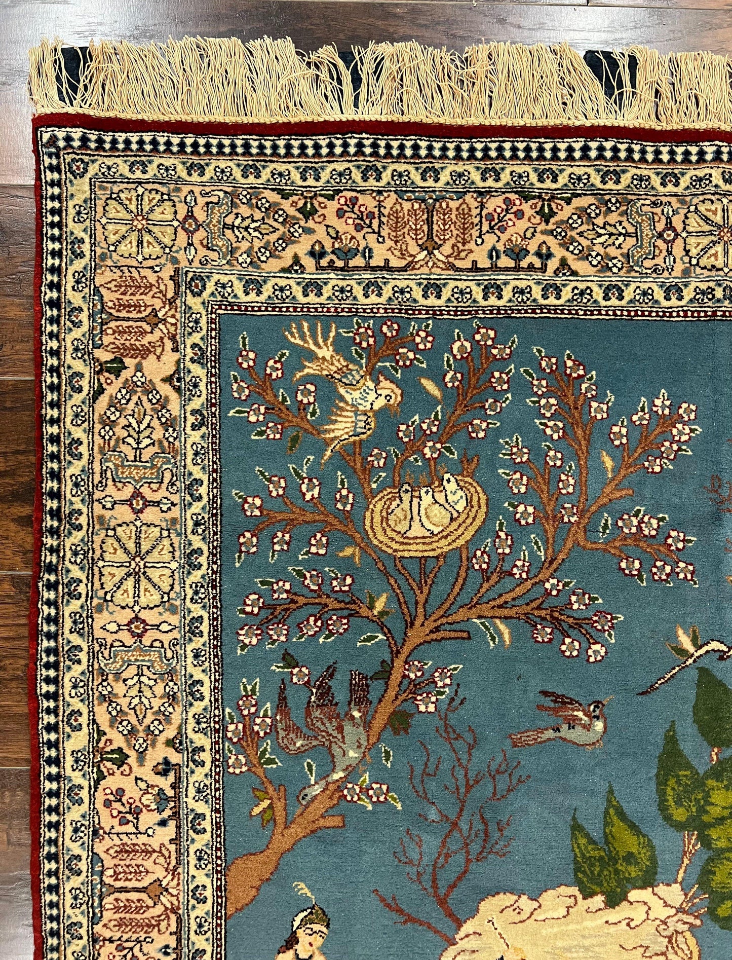 Vintage Persian Qum Pictorial Rug 5x7 - Wool & Silk - Nuvé