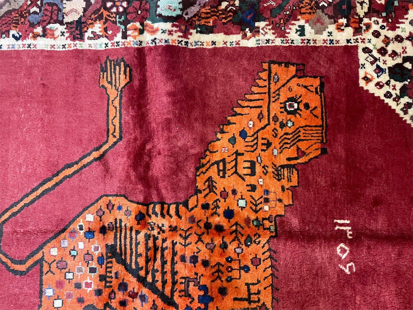 5 X 6 Handmade Rug Zagros Quality Wool Rug Lion Organic Dyes Red Leopard Tribal - Nuvé
