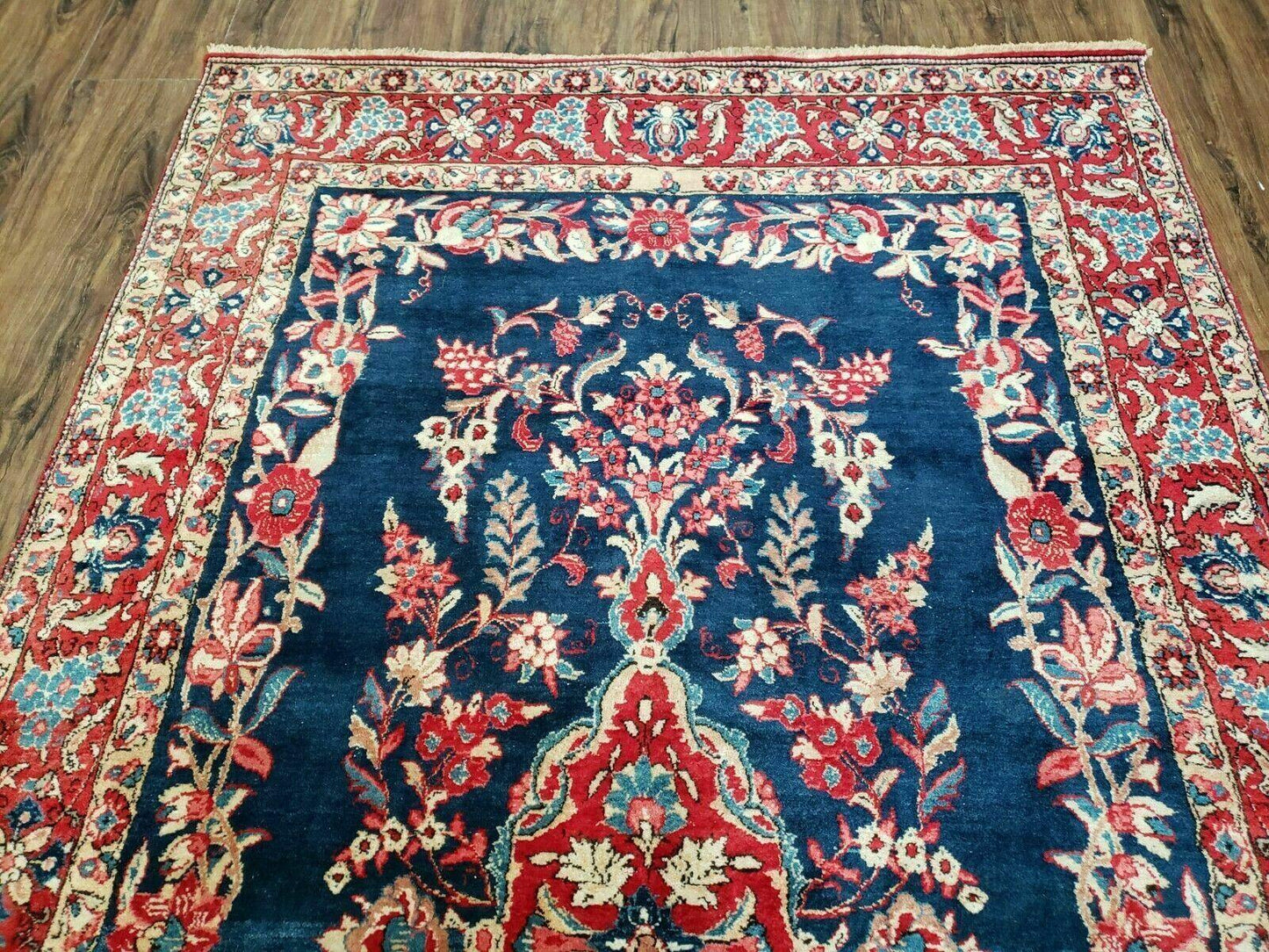 4' X 7' Vintage Handmade Turkish Wool Rug Flowers Birds Tree Of Life Blue Red - Nuvé