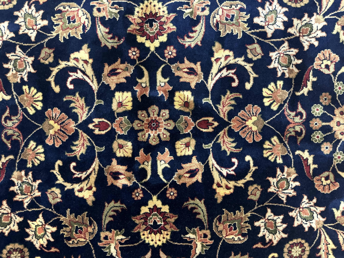 Indo Persian Rug 8x10, Navy Blue and Red, Floral Allover, Hand Knotted Vintage Wool Carpet, Indo Sarouk - Nuvé
