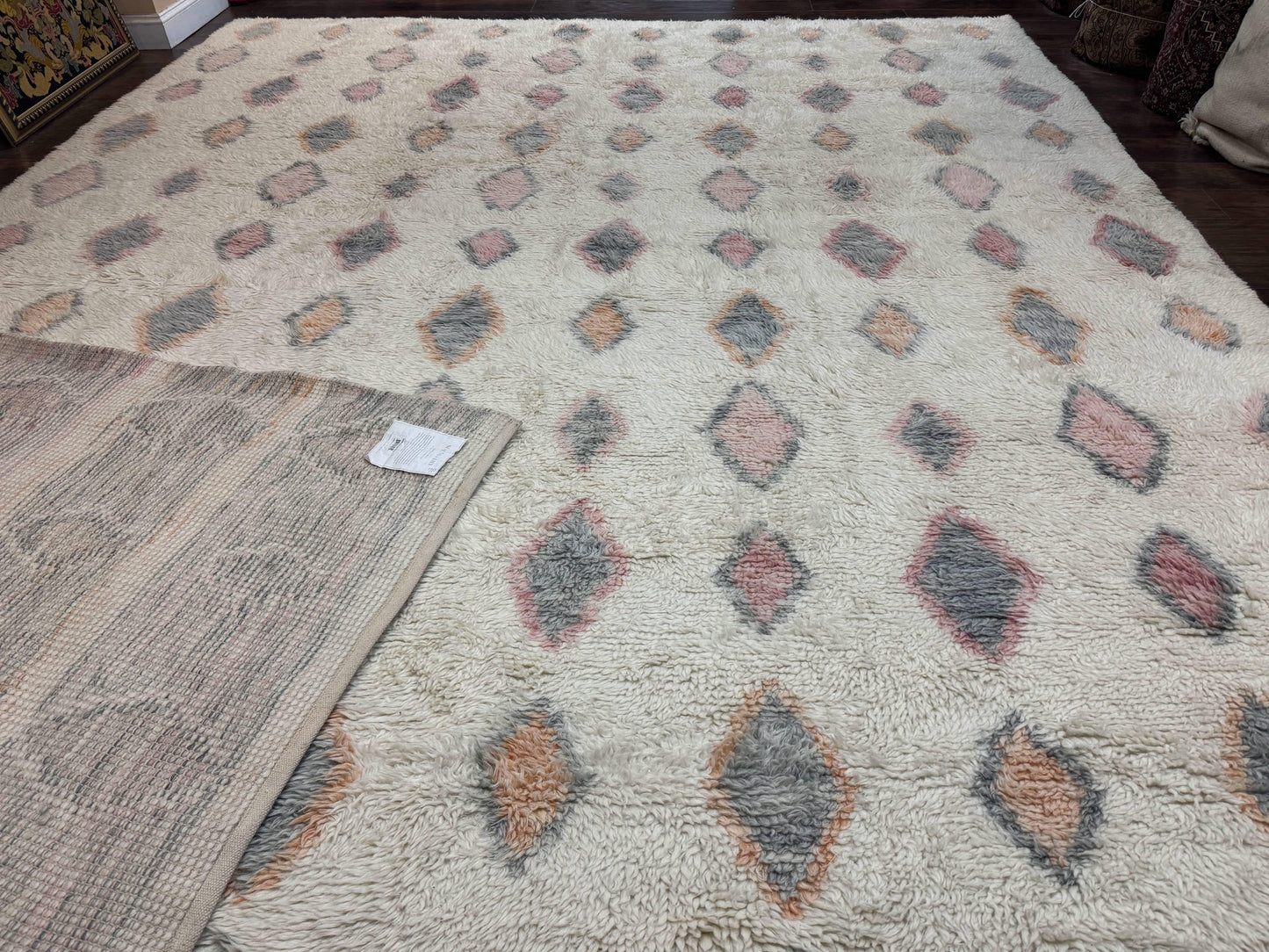 Large Modern Contemporary Indian Shag Rug 11x14, Ivory, Handmade Wool Carpet - Nuvé