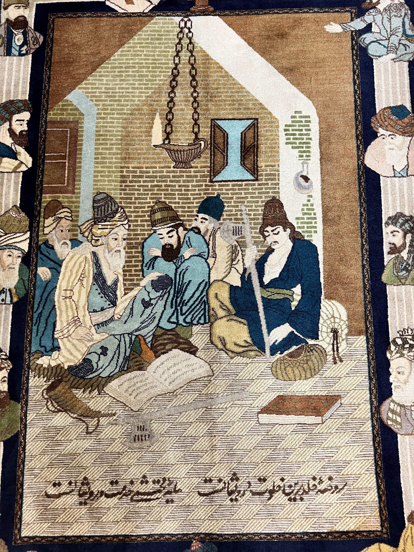 Persian Tabriz Pictorial Rug 3x5, Wall Hanging Carpet, Very Fine 60 Raj 475 KPSI, Hand Knotted Vintage Semi Antique, Wool, Persian Poetry - Nuvé