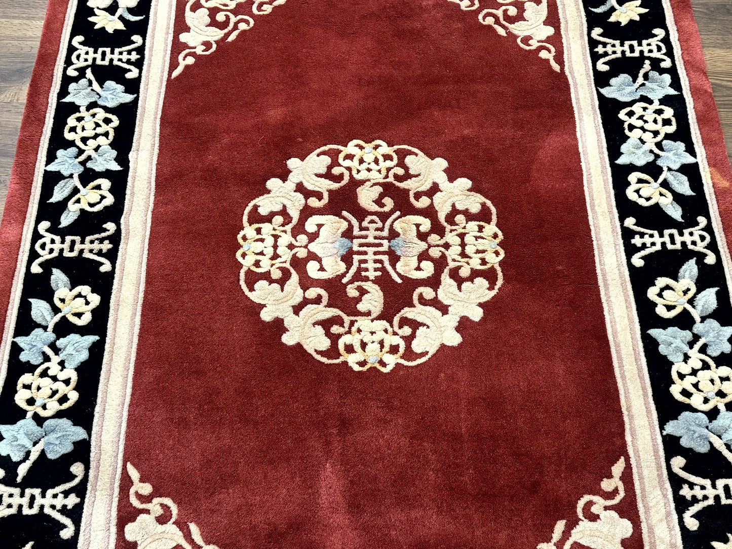 Dark Red Chinese Wool Rug 4x6, Chinese 90 Line Rug, Carving Rug, Handmade, Pair B - Nuvé